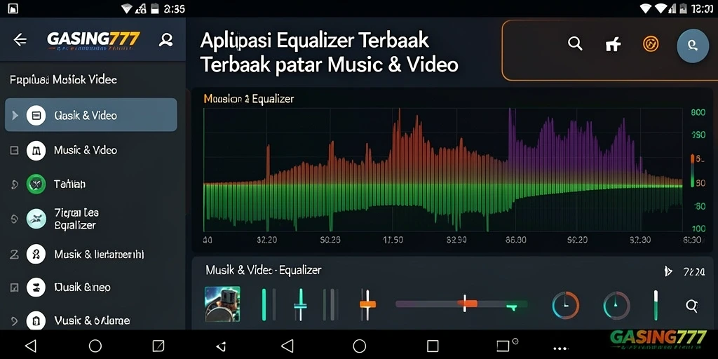 Antarmuka GASING777 yang mudah digunakan dengan fungsi Equalizer.