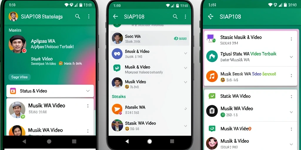 Tampilan antarmuka utama SIAP108 dengan berbagai pilihan video status.