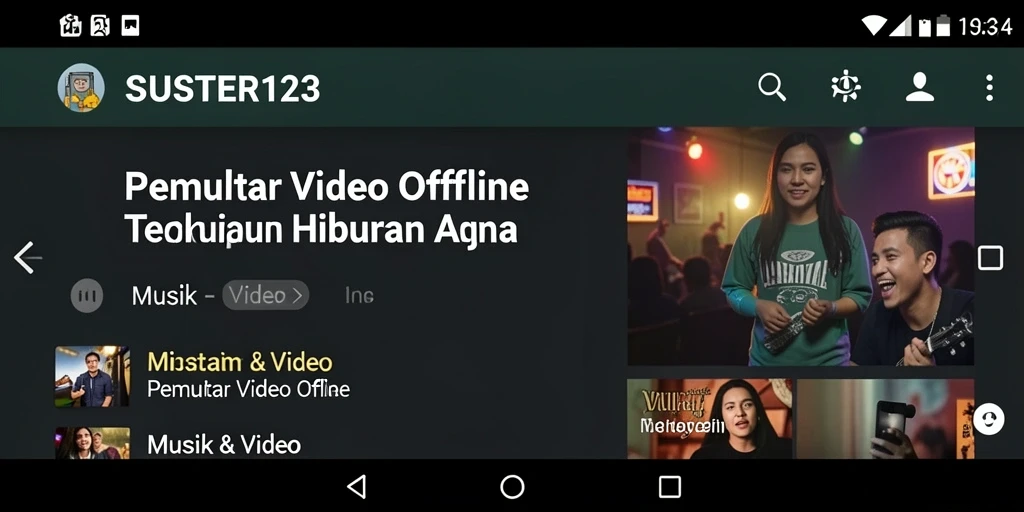 Antarmuka sederhana SUSTER123 untuk pemutaran video offline yang memudahkan pengguna.