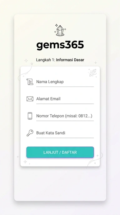 Tampilan halaman daftar gems365