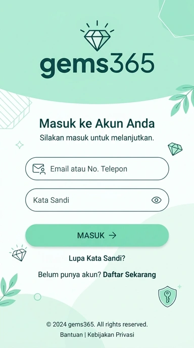 Tampilan halaman login gems365